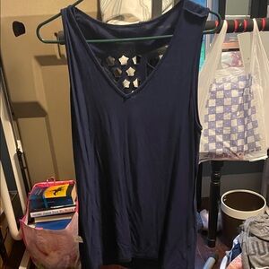 VENUS Navy Tank Top with Star Cutout Design